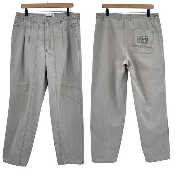 Men's Vintage 80s Pants Gitano Loose Fit Utility Pleated High Waist Gray | 34" - Picture 1 of 13